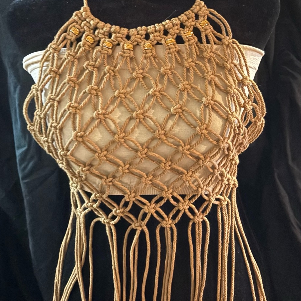 Hand Crafted Tan Macramé Halter Top